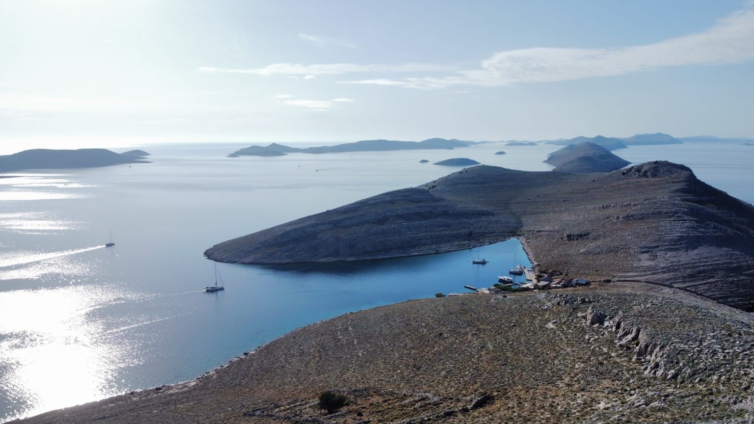 Aerial view of Kornati islands and a sheltered bay