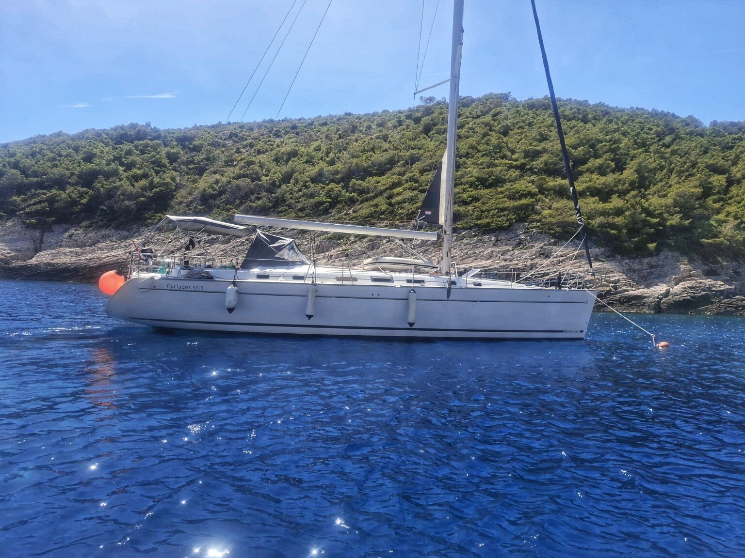 Sailing yacht anchored in a quiet Croatian bay