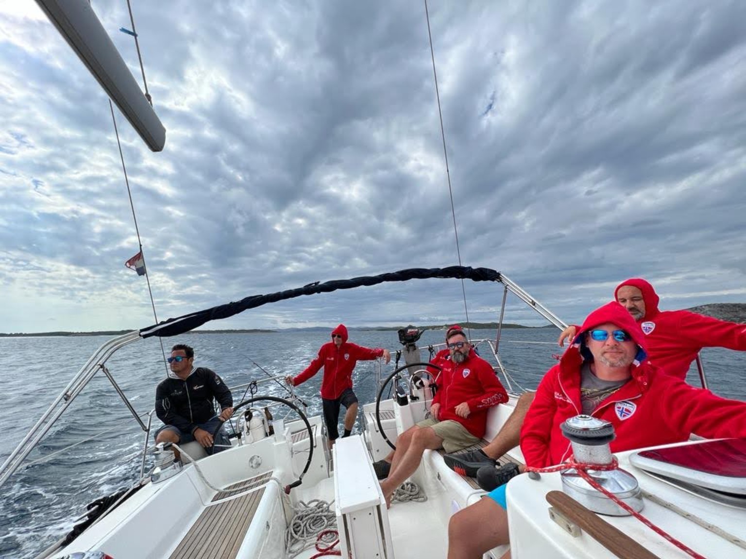 Sailing school crew training aboard a yacht on the Adriatic